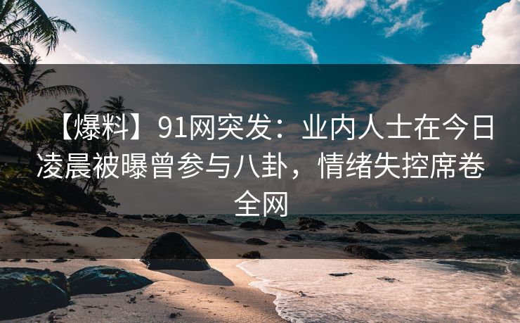 【爆料】91网突发：业内人士在今日凌晨被曝曾参与八卦，情绪失控席卷全网